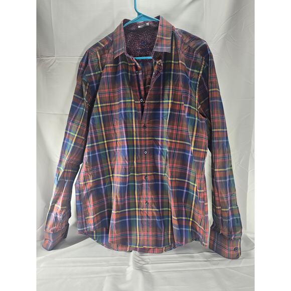 Bugatchi Uomo Shaped Fit Plaid Dress Shirt Men’s L Long Sleeve Multicolor - Picture 1 of 6